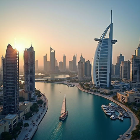Dubai Marina skyline at sunrise, representing modern luxury and global investment appeal in 2025