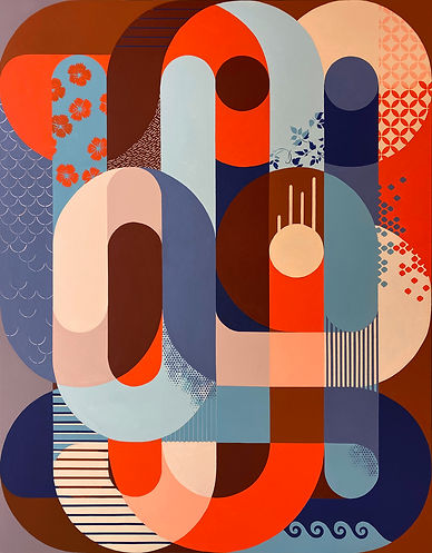 Silk Road Pinball, large bold geometric abstract painting