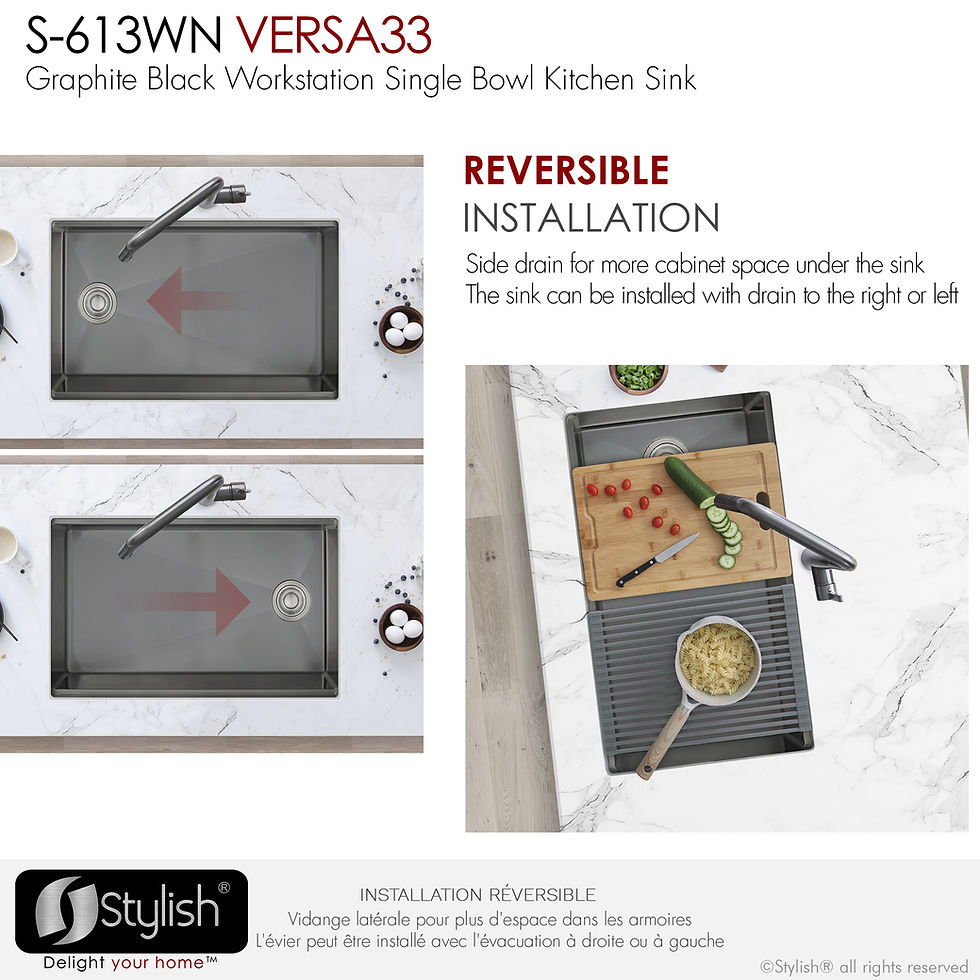 Thumbnail: STYLISH 33'' VERSA33 S-613WN Workstation Single Bowl Kitchen Sink