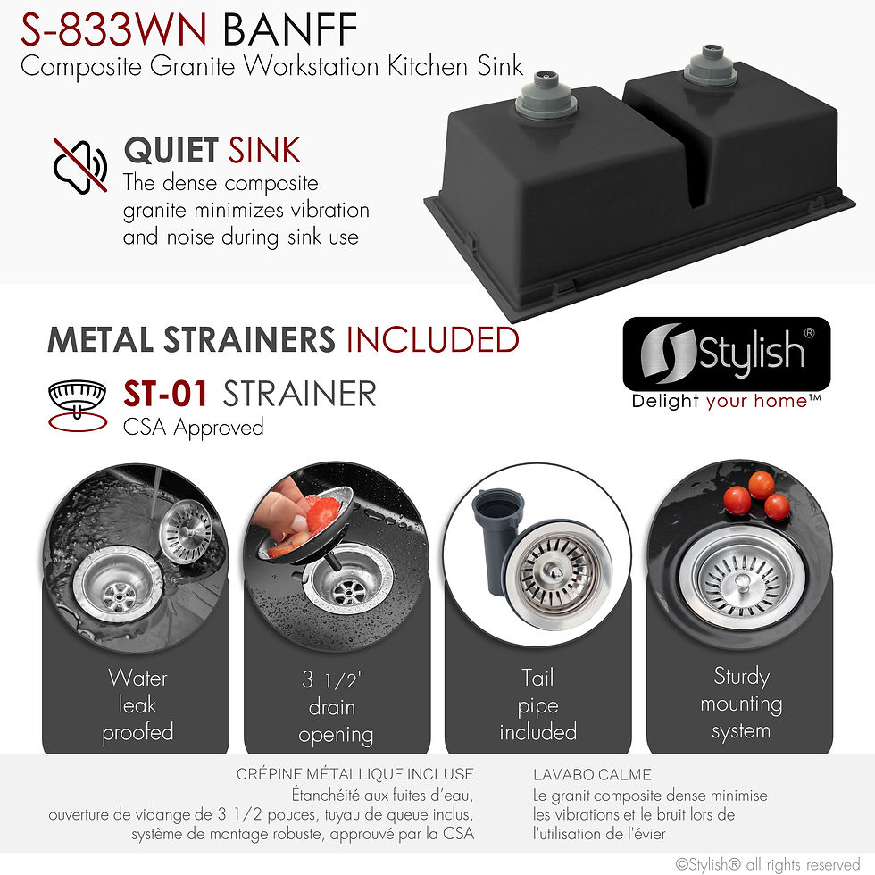 Thumbnail: STYLISH 33'' BANFF S-833WN Black Composite Granite Kitchen Sink