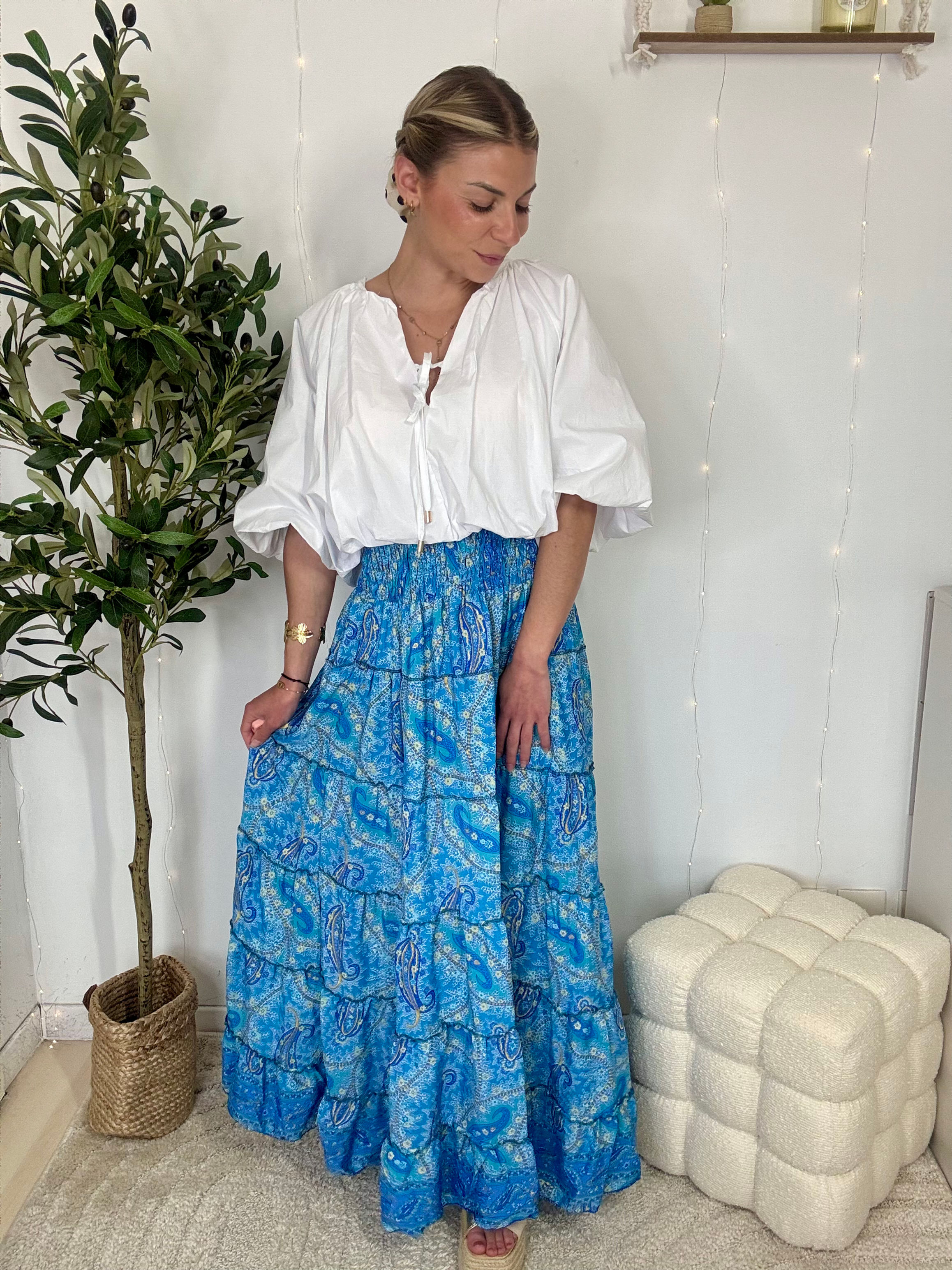 Jupe INDIENNE bleu ciel