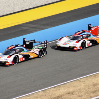 helicopter view on porsche penske motorsport car #5 #75 Le Mans 24 hours centenary race 2023