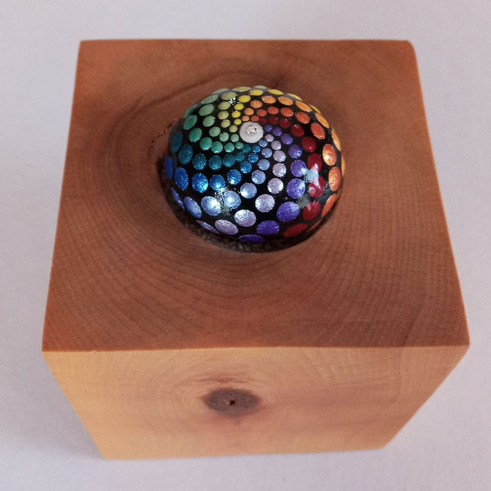 Peinture sur roche Tourbillon vue de côté par l'artiste Mélanie Boutin - les pierres joyeuses