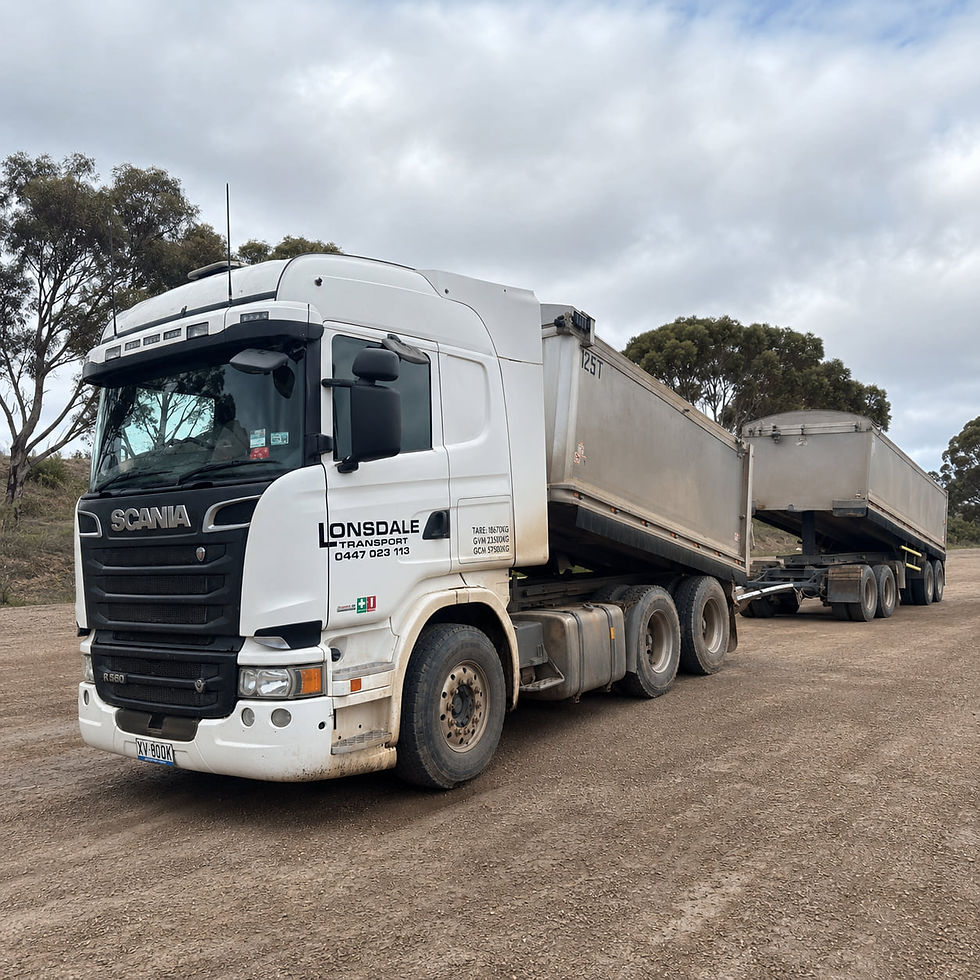 2015 Scania truck with 4-axle trailer for bulk soil and construction material cartage across South Australia