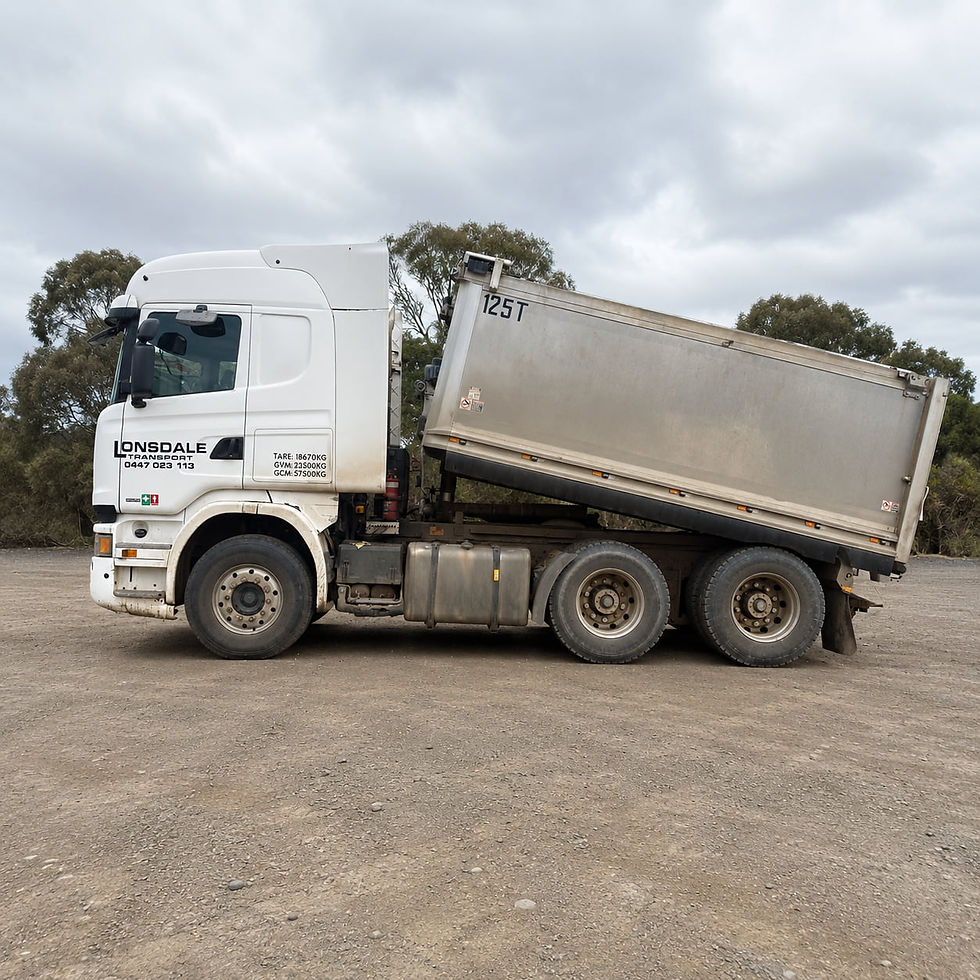 2015 Scania truck with 4-axle trailer for bulk soil and construction material cartage across South Australia