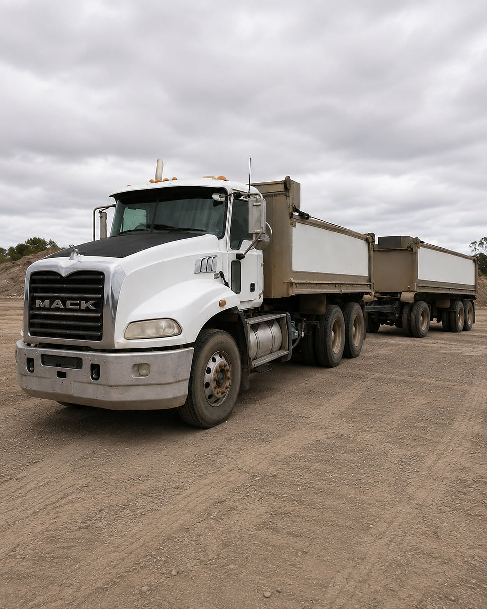 2012 Mack tandem truck with 3-axle trailer for bulk material cartage across South Australia