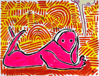 Liar. Ink, oil pastel, found image on paper. 65x50cm. 2024