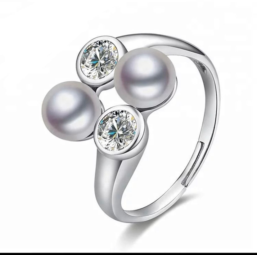 Double Pearl Ring W/ 2 Stones