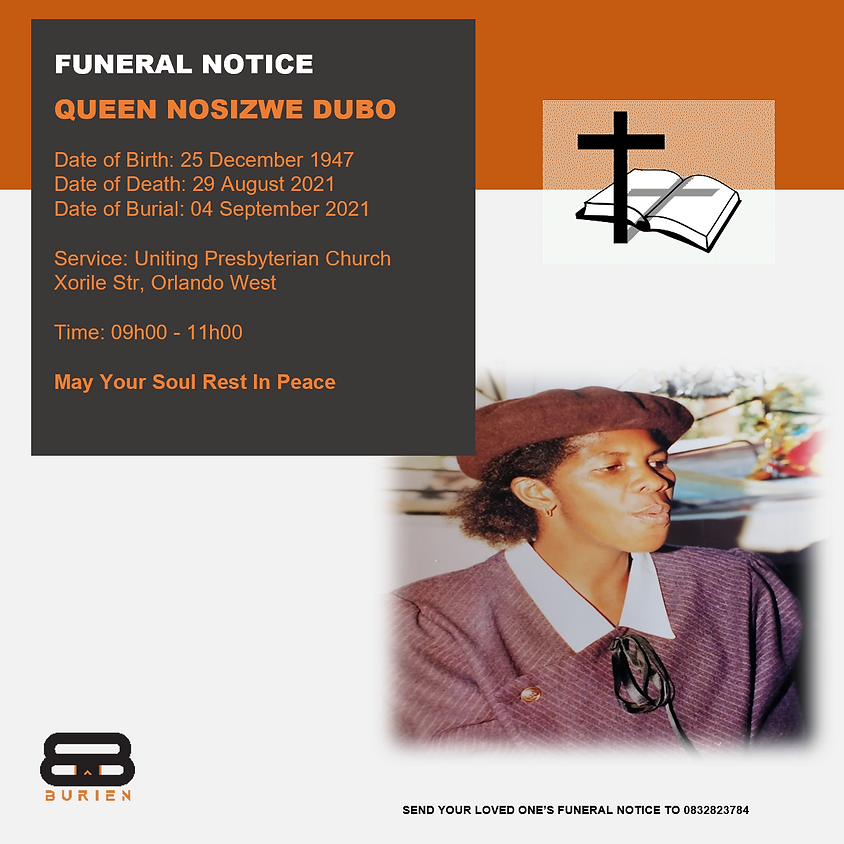Funeral Notice Of The Late Queen Nosizwe Dubo