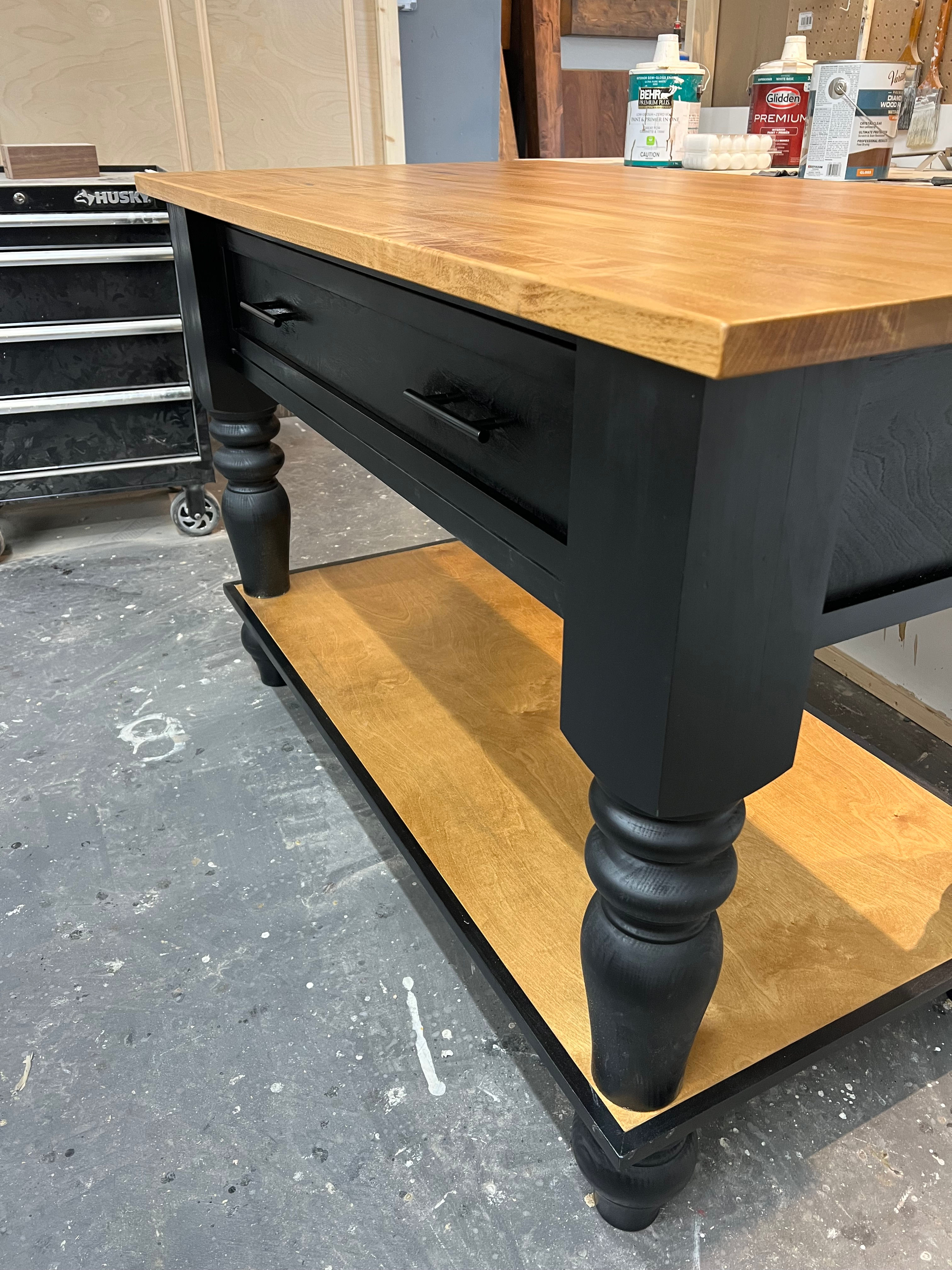 Custom classic kitchen island with drawers, handcrafted in Chilliwack, BC