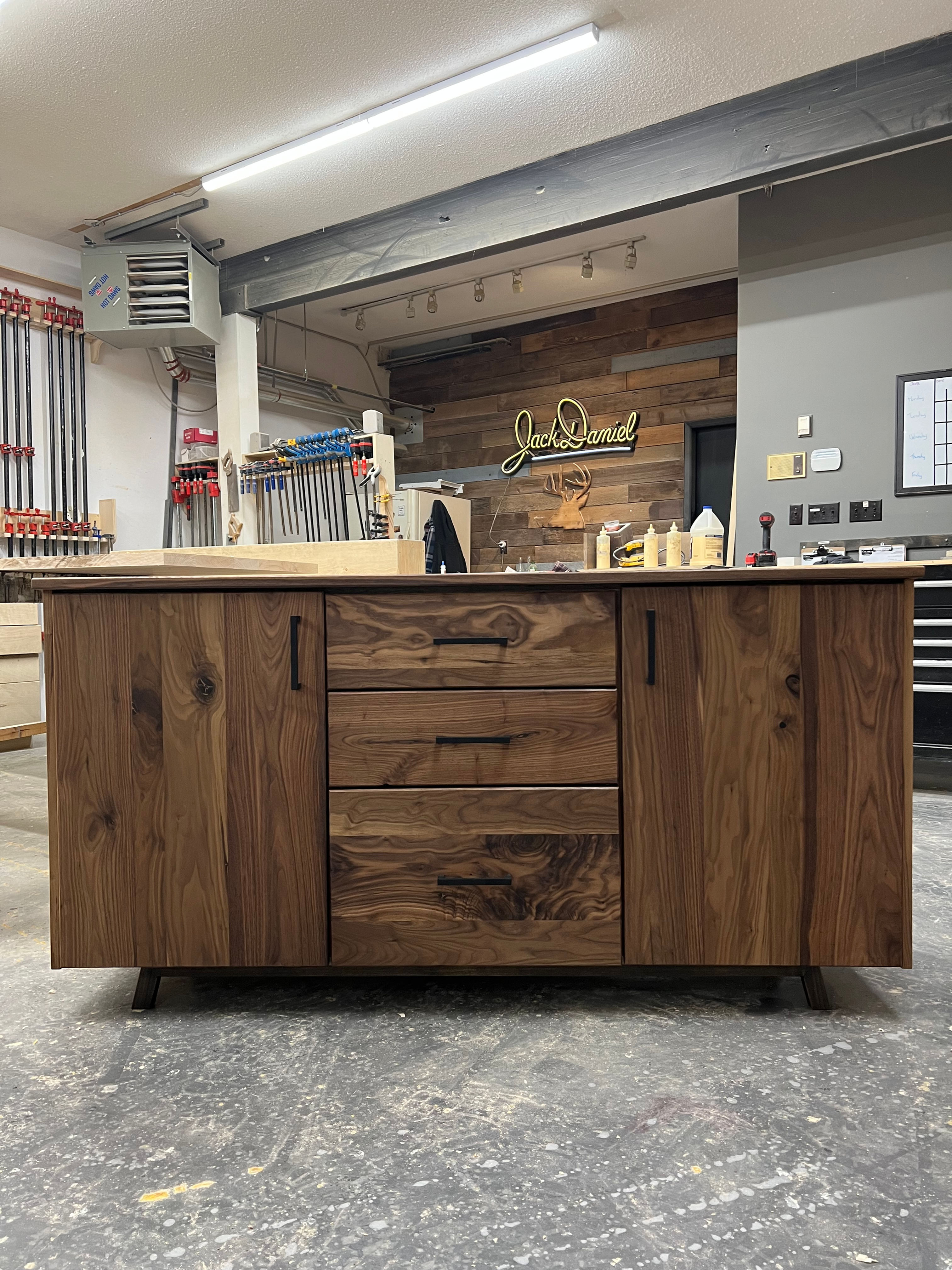 Handcrafted custom walnut cabinet sideboard