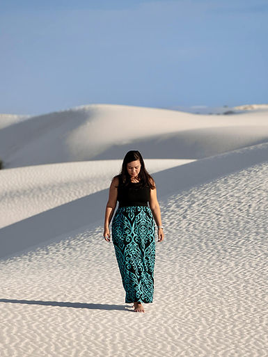Jen Bishop in the ever changing landscape of White Sands, New Mexico