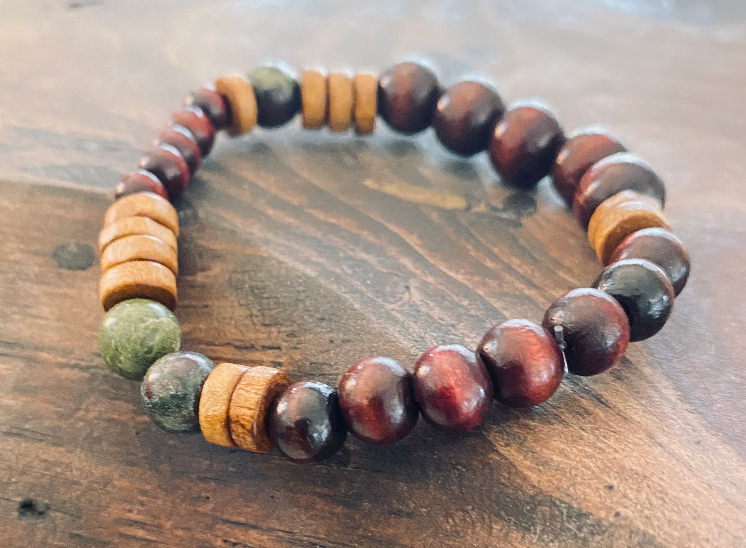 Gemstone and wooden bracelet