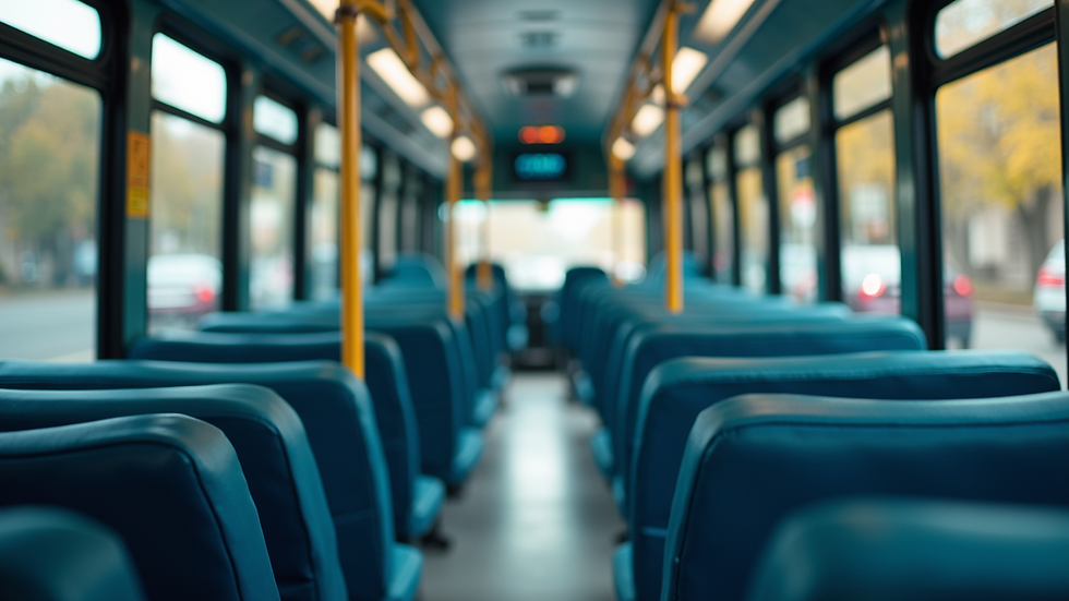 High-angle view of a public bus outfitted with nano coatings for hygiene