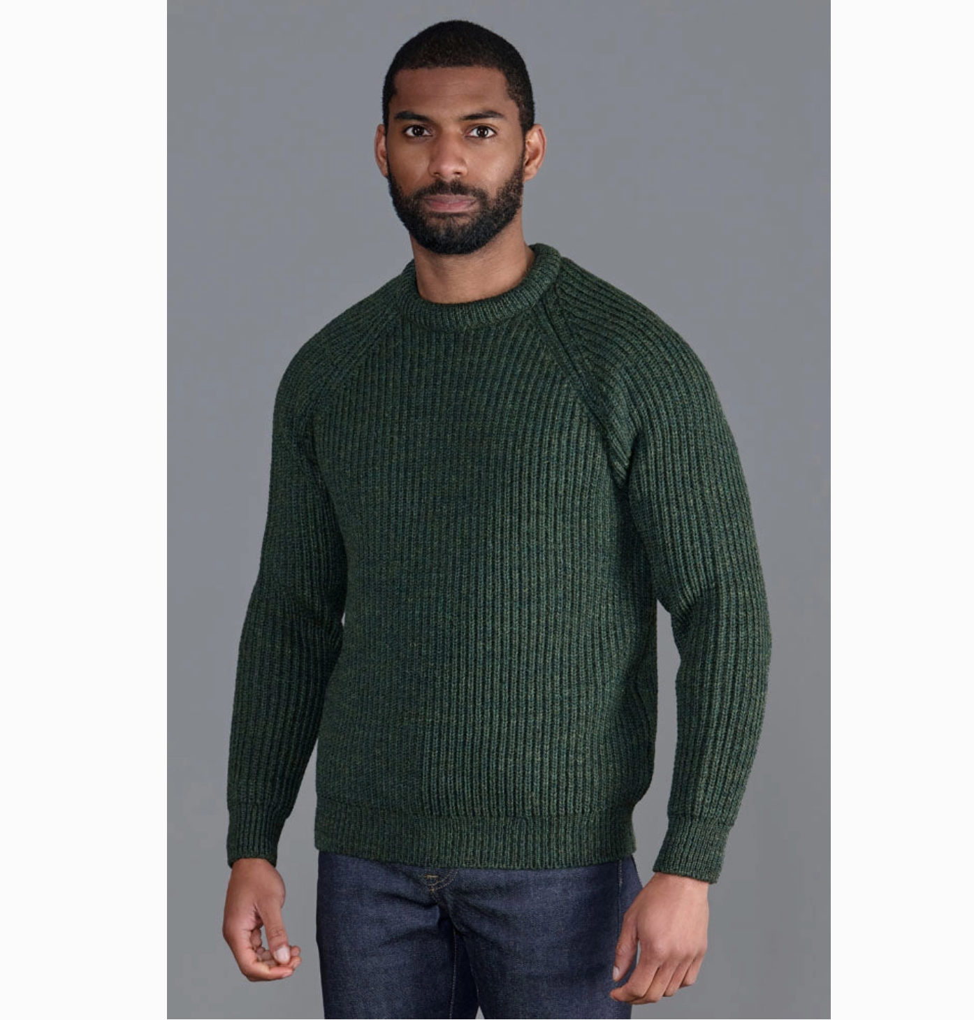 PAUL JAMES KNITWEAR Mens 100% British Wool Heavyweight Ribbed Jumper Loden Green