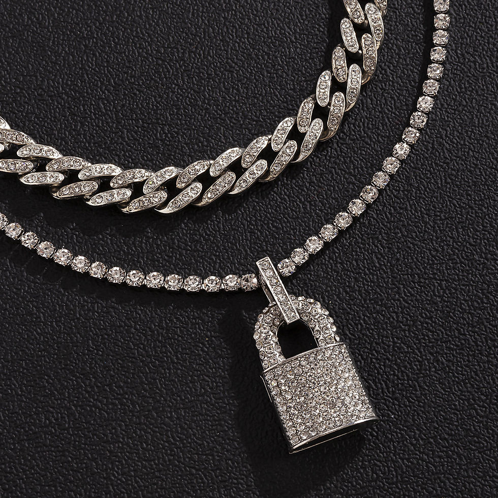 Thumbnail: Ensemble de Chaîne Cubaine avec "Pendentif Cadenas"
