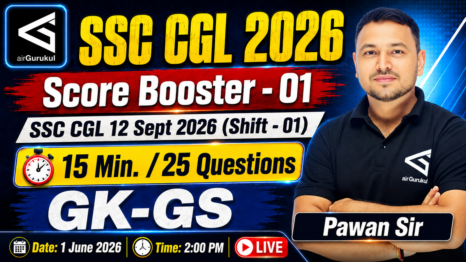 SSC CGL 2026 GK-GS | 12 Sept 2026 Shift - 1 | PYQ Solutions | General Awareness Practice – airGurukul