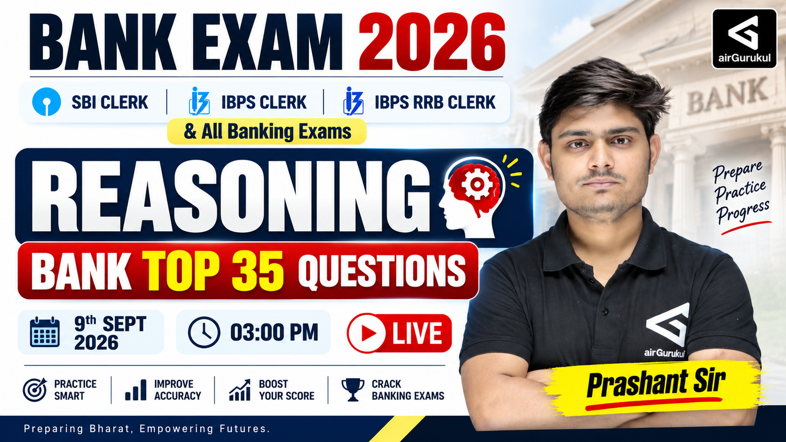 BANK EXAM 2026 Reasoning Top 35 Questions SBI Clerk IBPS Clerk IBPS RRB Clerk Prashant Sir – airGurukul