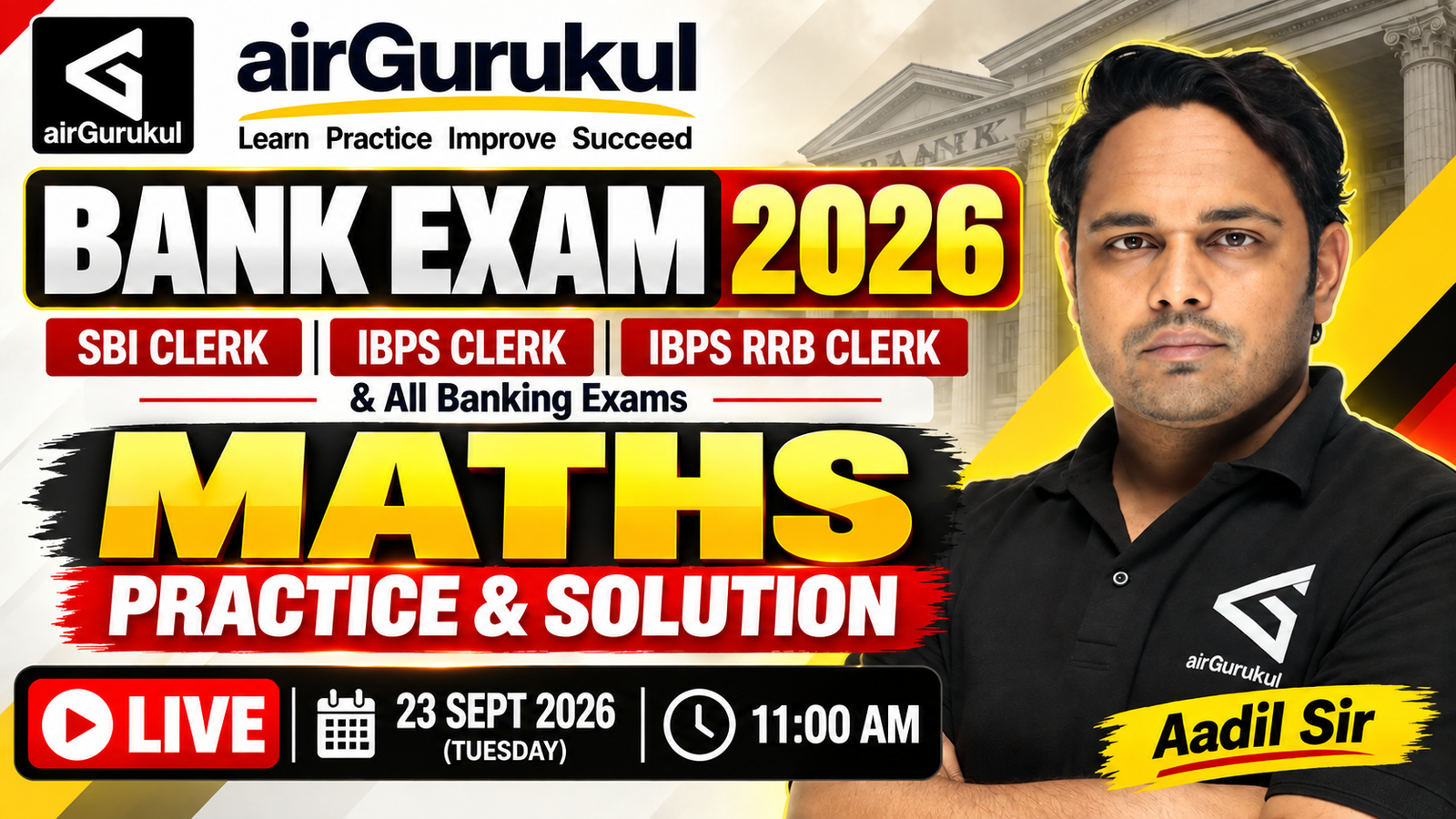 Bank Exam Maths 2026 | Maths Practice & Solution | SBI Clerk, IBPS Clerk & RRB Clerk | Aadil Sir – airGurukul