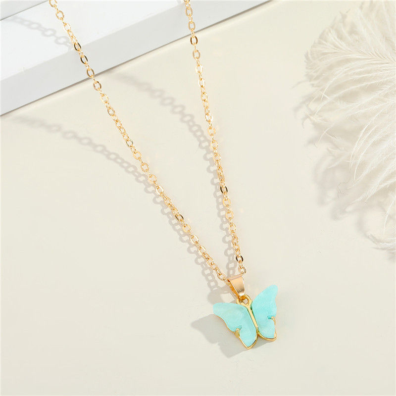 Thumbnail: Gold Plated Crystal Butterfly Necklace