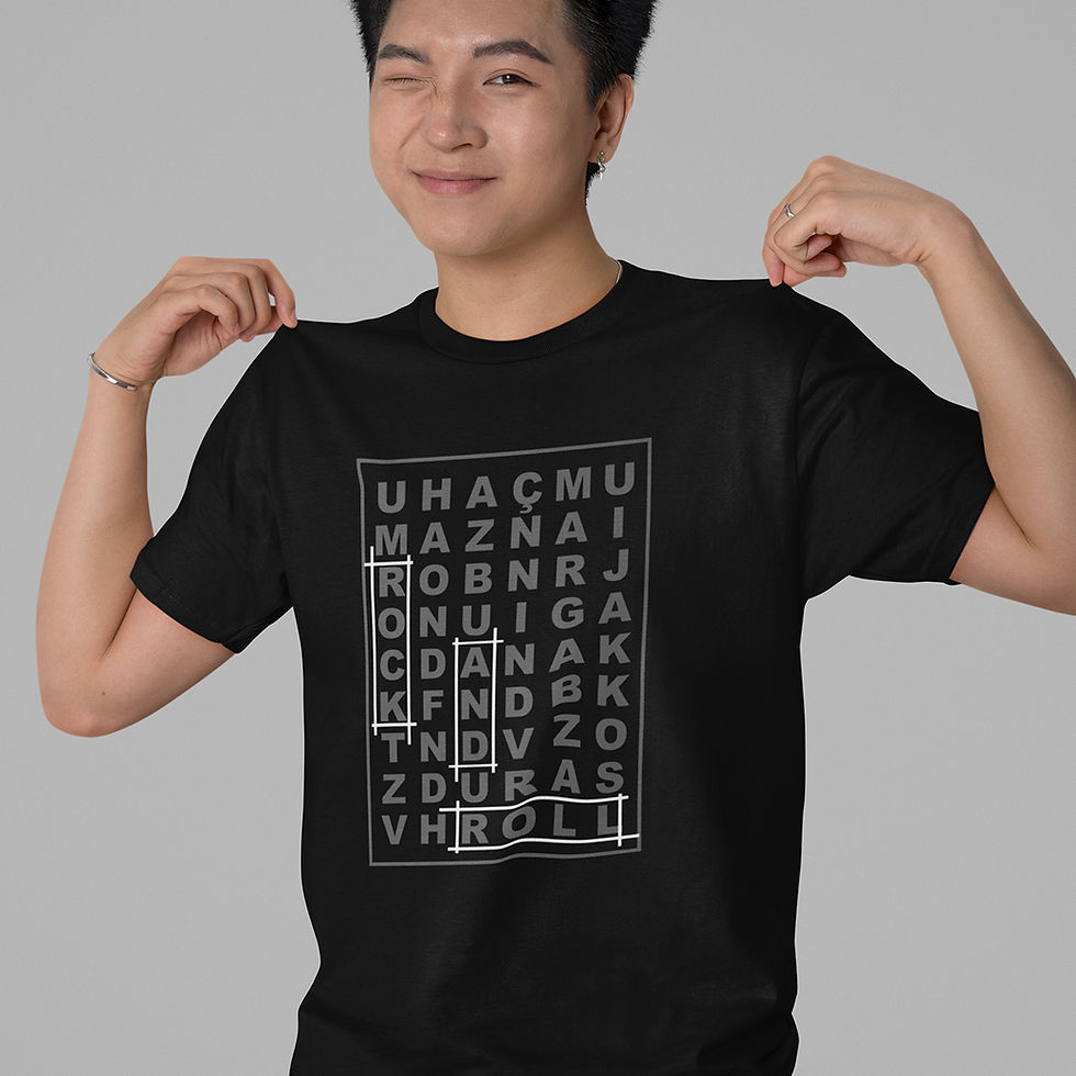 Miniatura: Camiseta Masculina Rock And Roll Caça Palavras Preta
