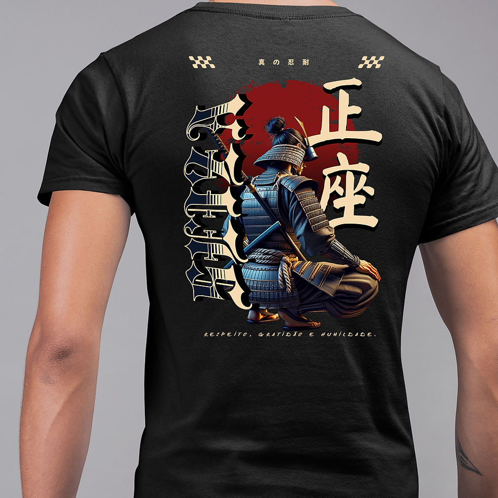 Miniatura: Camiseta Masculina Preta Samurai Seiza | Estilo Oriental Streetwear