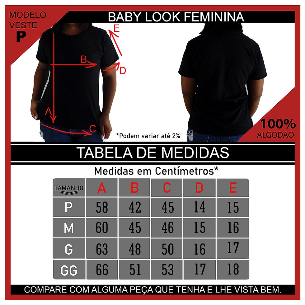 Miniatura: tabela de medidas camiseta feminina babylook