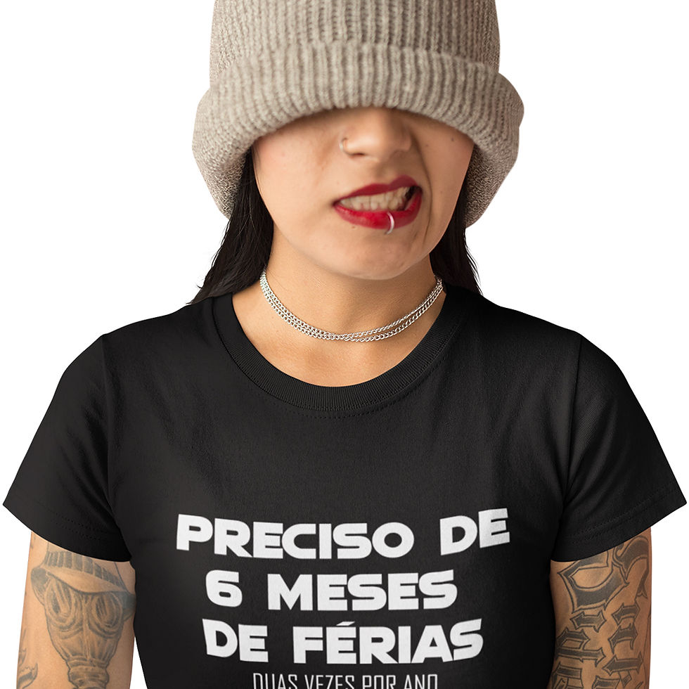 Miniatura: Camiseta Feminina Frase 6 Meses de Férias Baby Look