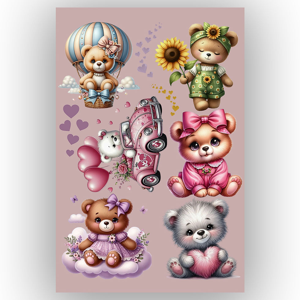 Miniatura: Folha A4 Impressa DTF Tema Ursos 20x28cm Pronta