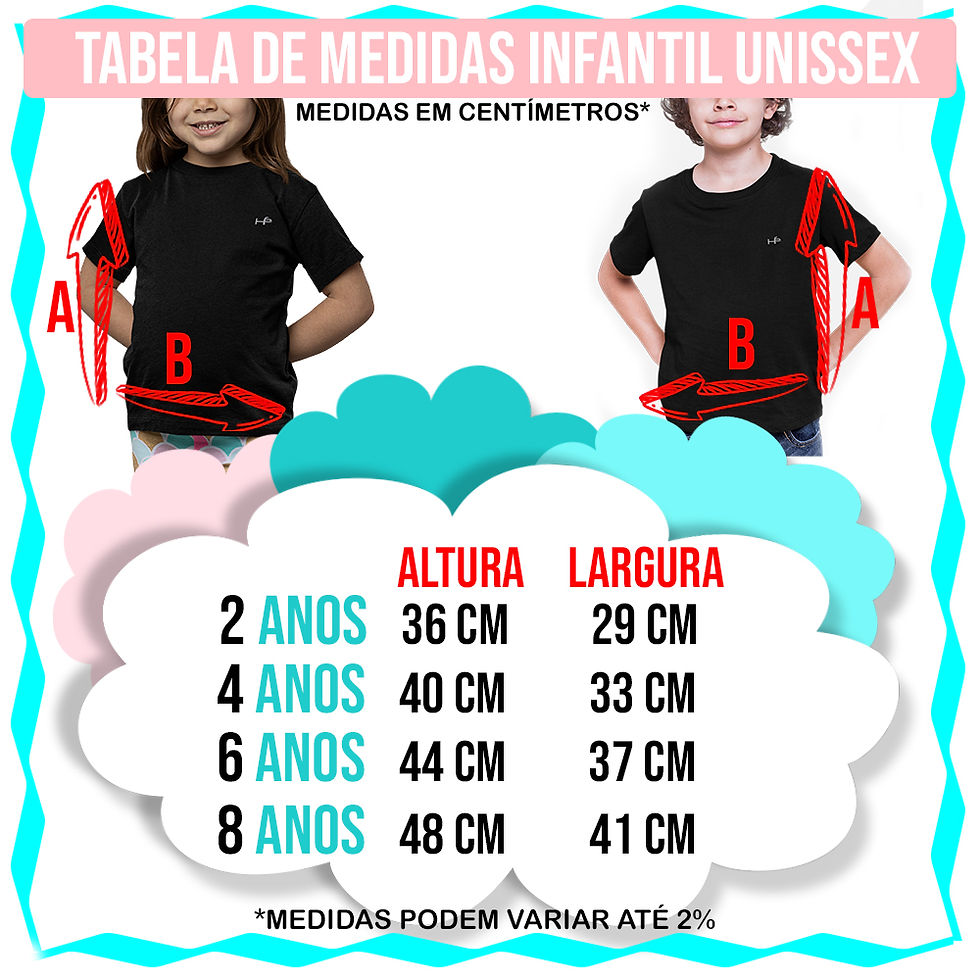 Miniatura: tabela de medidas infantil 2, 4, 6 e 8 anos