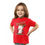 Miniatura: menina mão na cintura, vestindo camiseta brincar é divertido infantil vermelha, na estampa um copo brincando