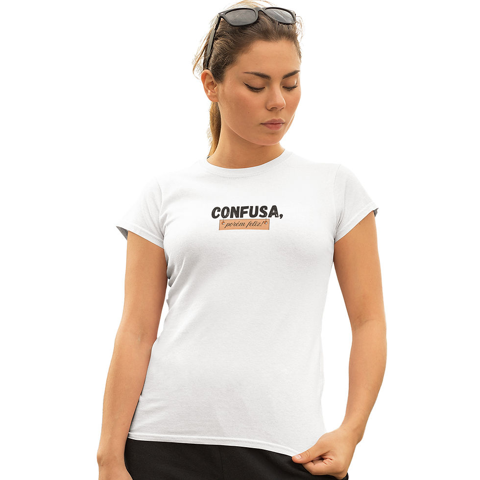 Miniatura: Camiseta Feminina Frase Confusa Porém Feliz Hipsters