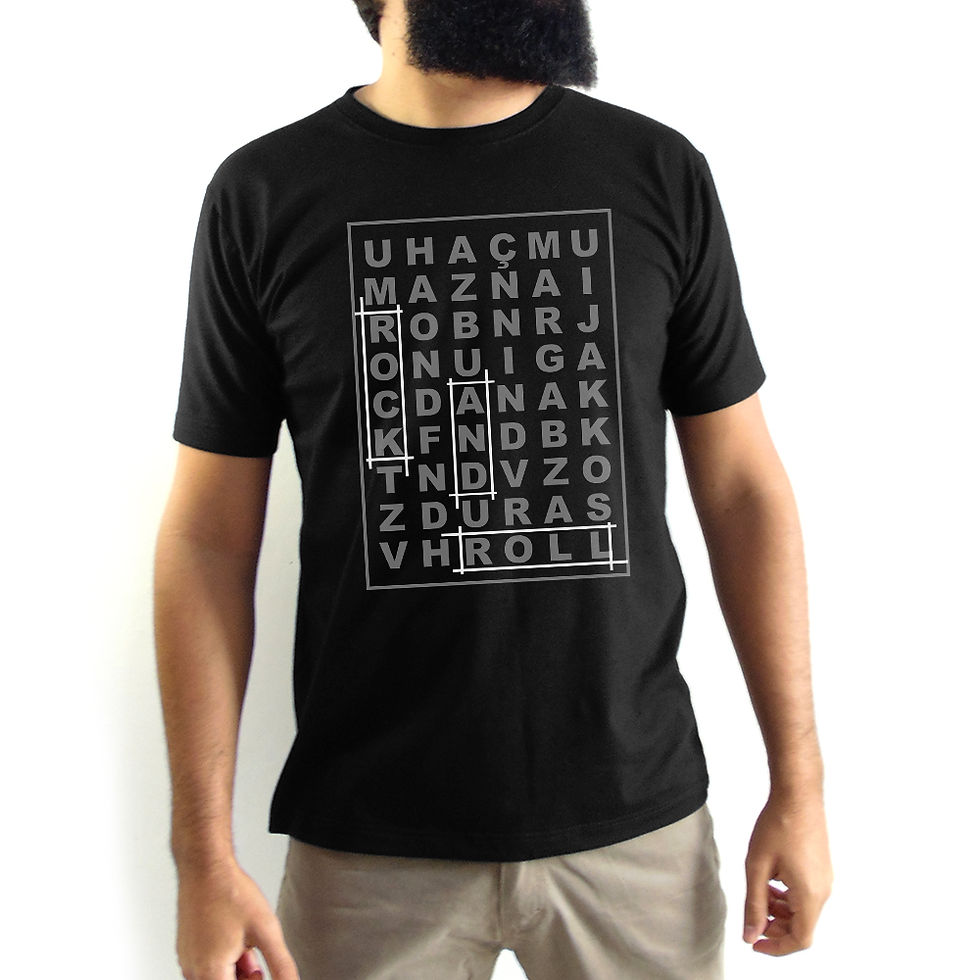 Miniatura: Camiseta Masculina Rock And Roll Caça Palavras Preta
