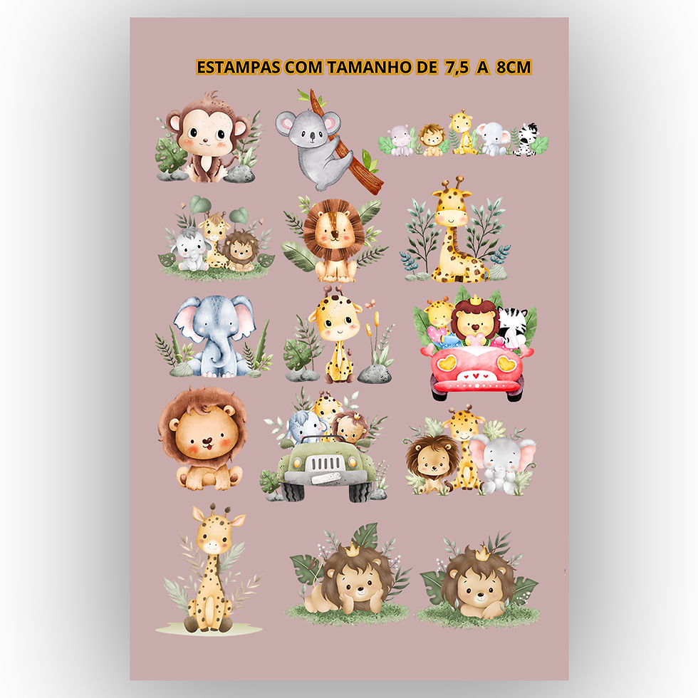 Miniatura: Folha A3 Impressa DTF Tema Safari 28x40cm Pronta
