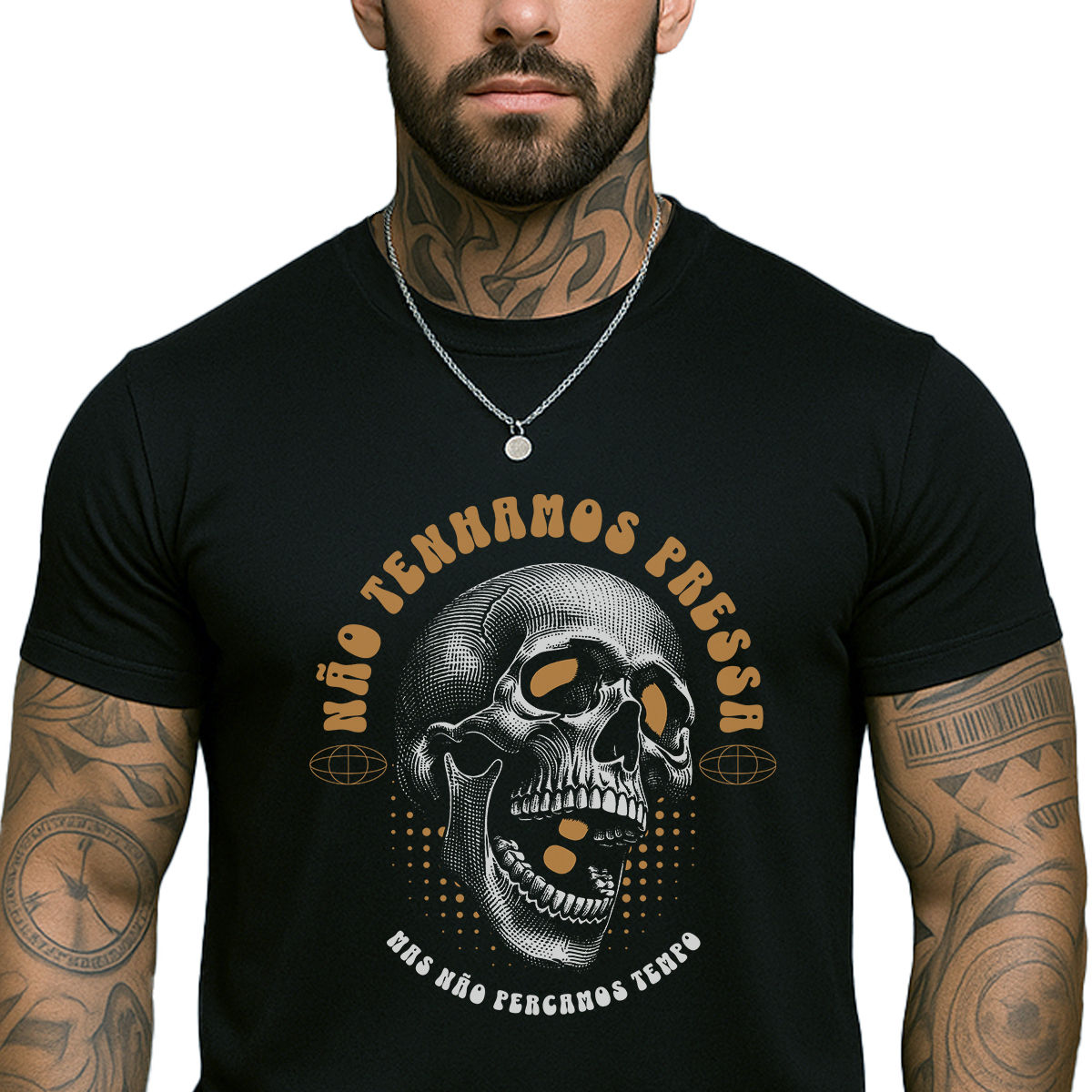 Camiseta Caveira Não Tenhamos Pressa Streetwear