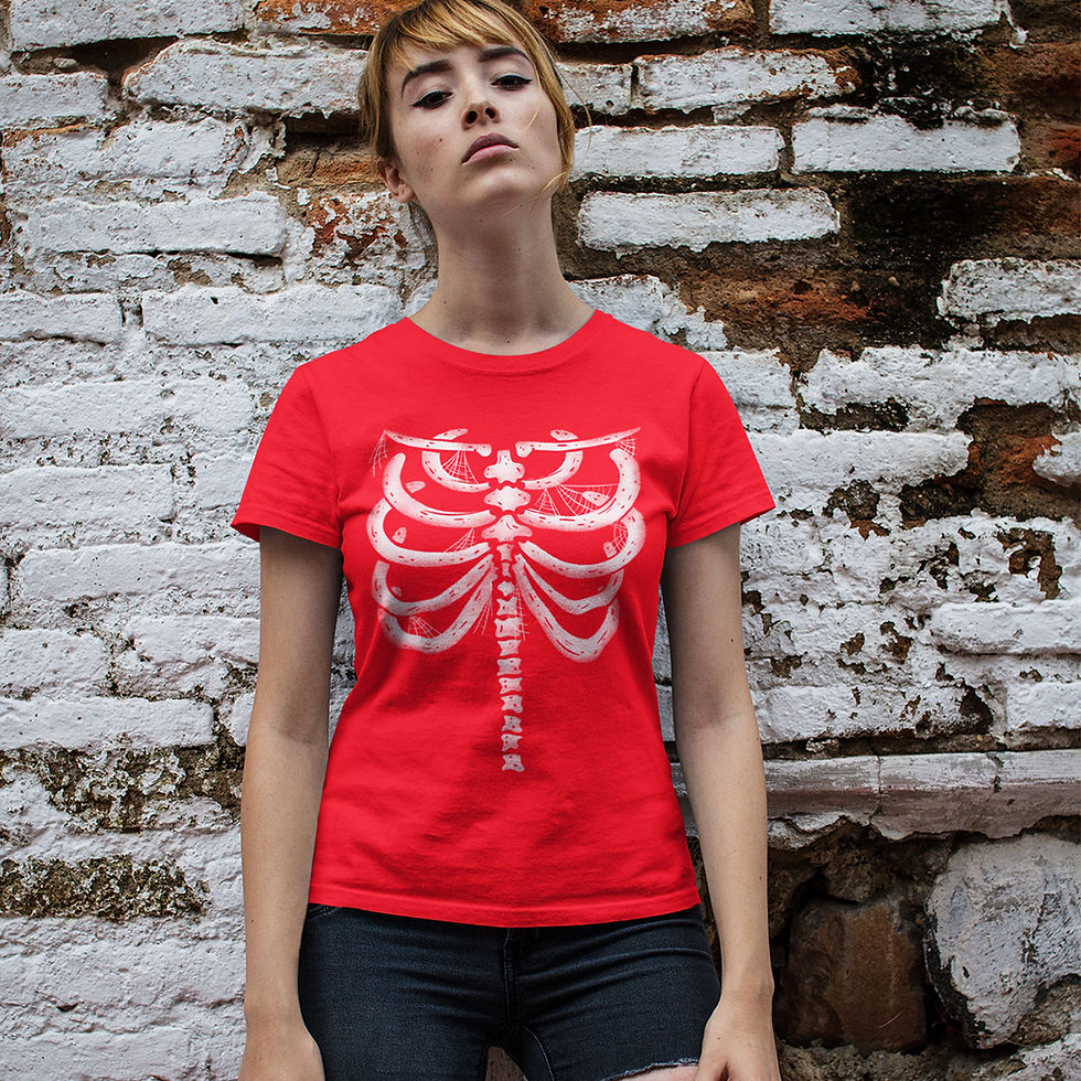 Miniatura: Camiseta Feminina Esqueleto Halloween Ossos Teias Baby Look