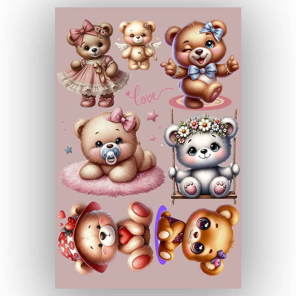 Miniatura: Folha A4 Impressa DTF Tema Ursos 20x28cm Pronta
