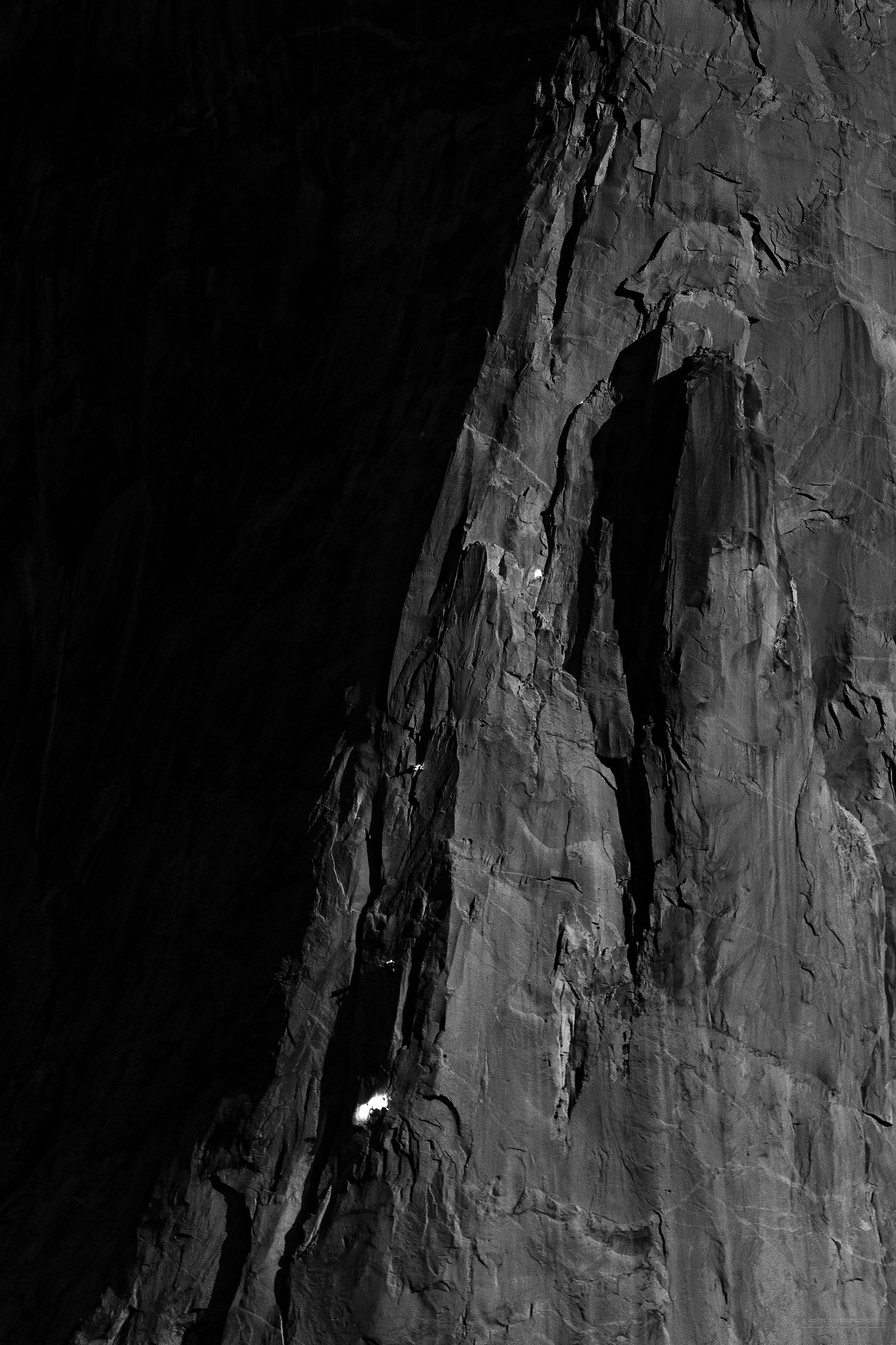 Climbers at night on El Capitan