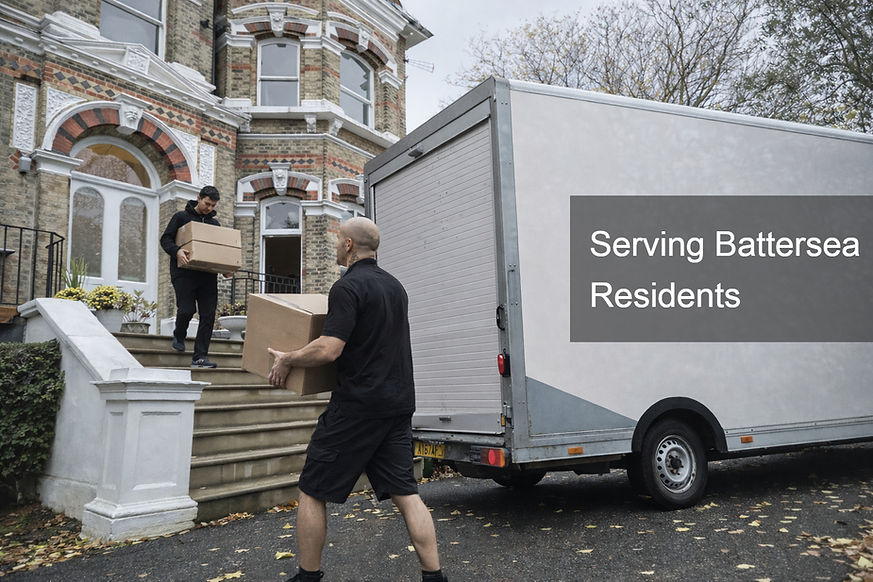 Two movers carrying boxes from a property in battersea.