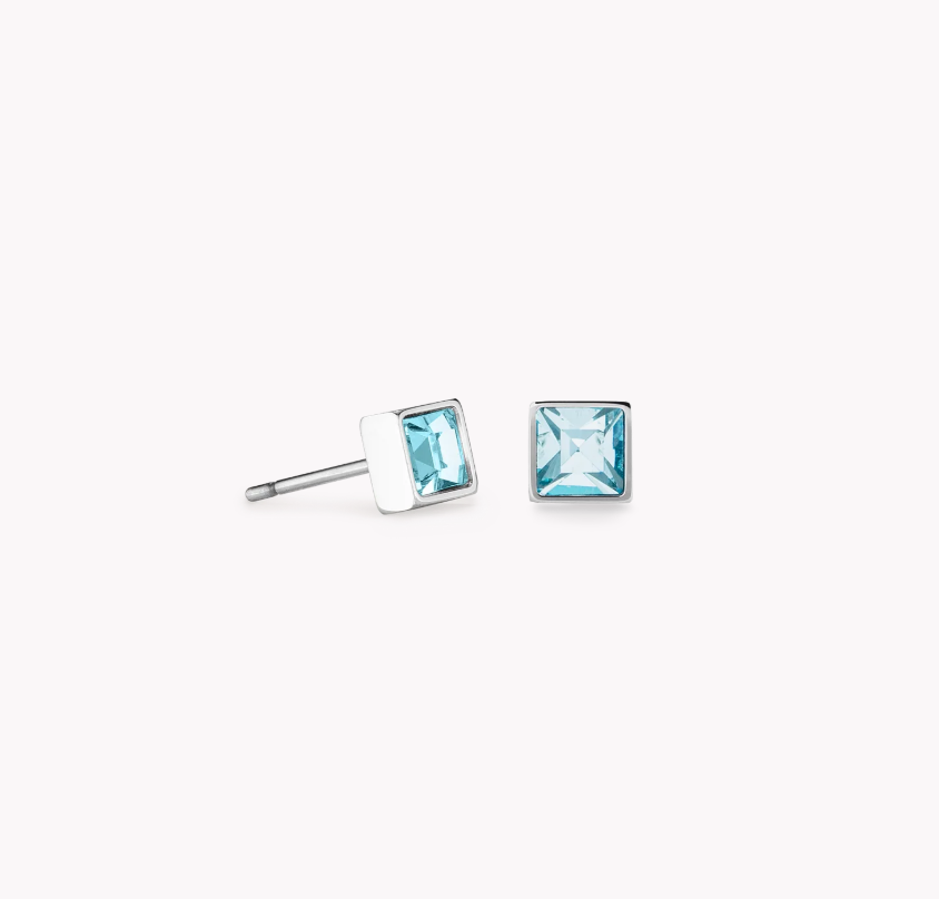 Coeur De Lion Square Light Aqua Crystal Stud Earrings 0501/21-2017