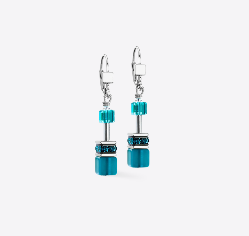 Coeur De Lion Silver Tone GeoCUBE® Iconic Teal Earrings 2838/20-0624