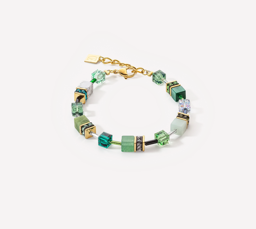 Coeur De Lion Gold Tone Iconic Precious GeoCUBE® Green Bracelet 4905/30-0500