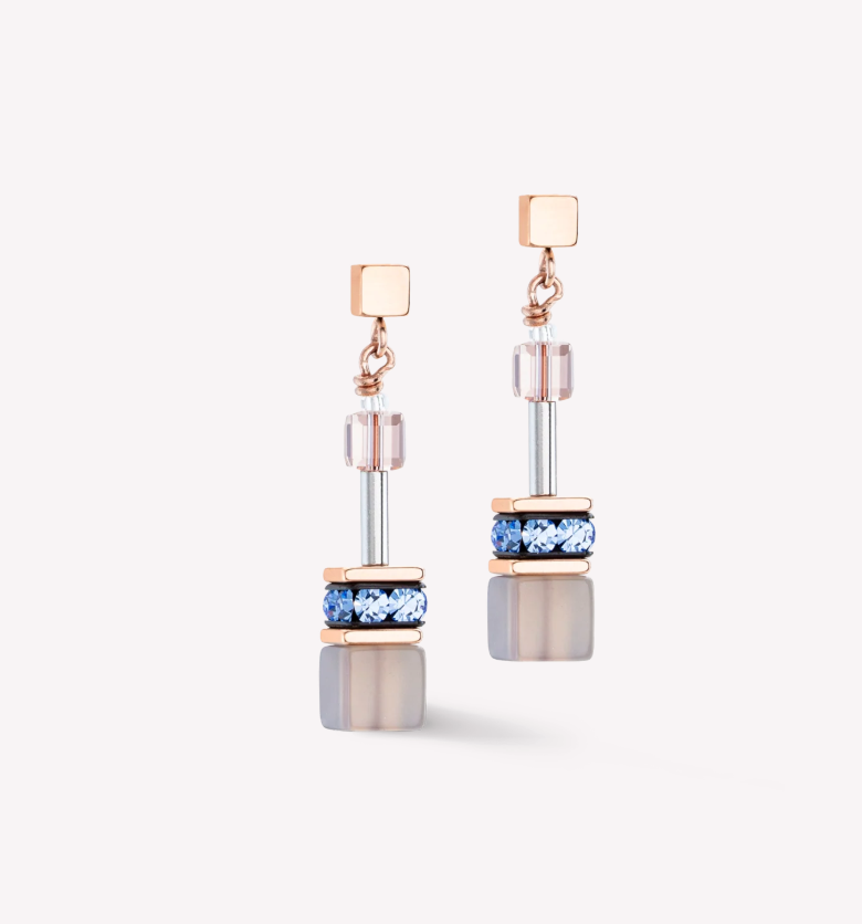 Coeur De Lion GeoCUBE® Iconic Precious Light Blue & Beige Earrings 4905/21-738