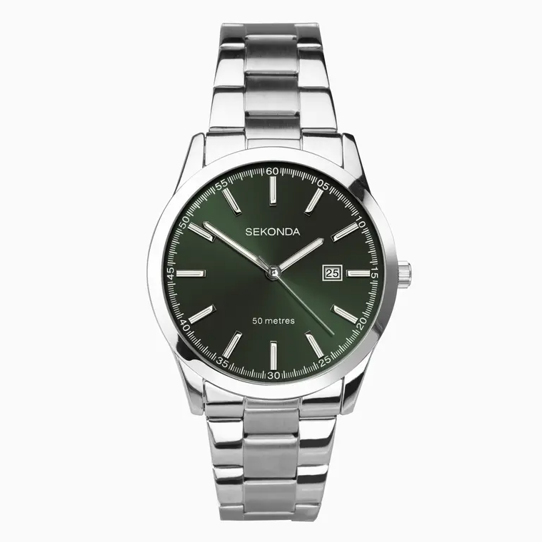 Sekonda Silver Tone Taylor Men's Green Dial Bracelet Watch 1946