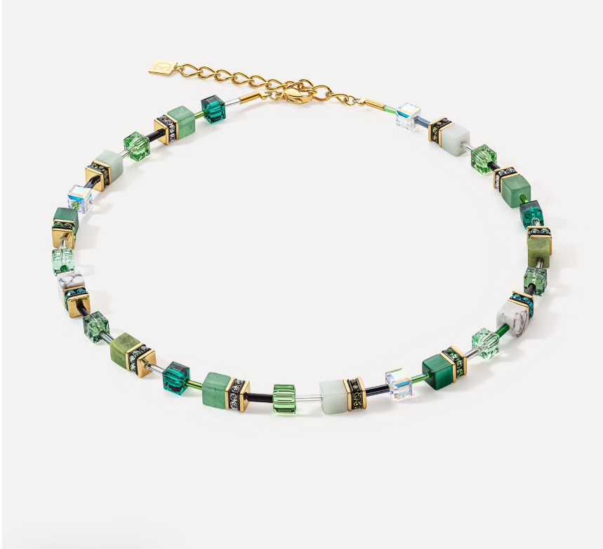 Coeur De Lion Gold Tone Iconic Precious GeoCUBE® Green Necklace 4905/10-0500