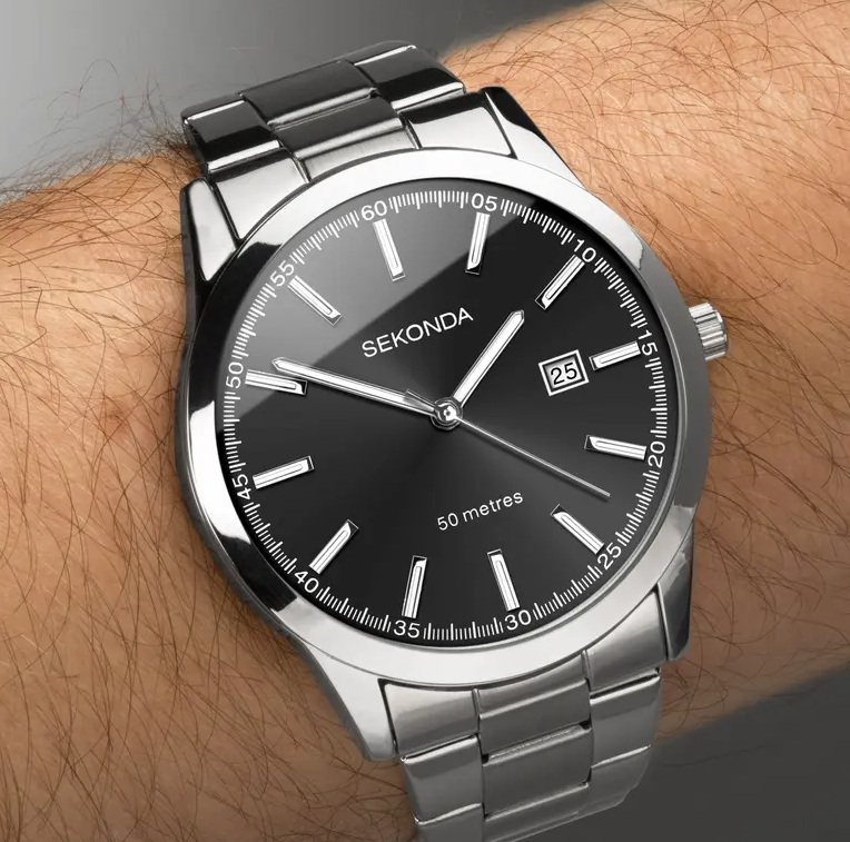 Thumbnail: Sekonda Silver Tone Taylor Men's Black Dial Bracelet Watch 1944