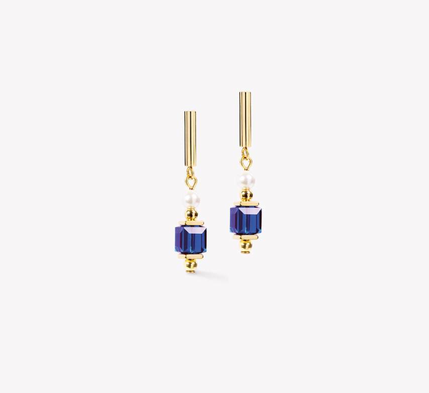 Coeur De Lion Gold Tone Cocktail Pearls Blue Drop Earrings 2110/21-0721