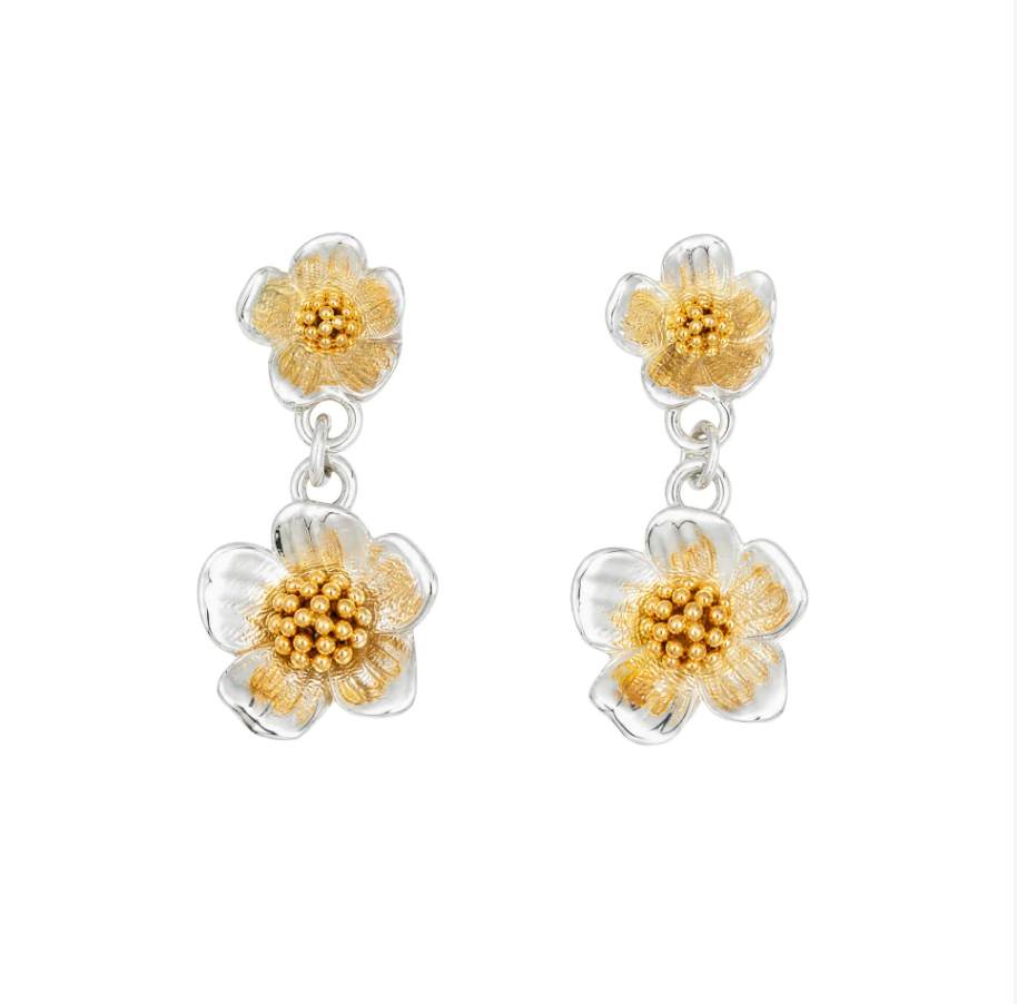 Laura Ashley Sterling Silver Two Tone Mathilde Mural Floral Earrings E6840