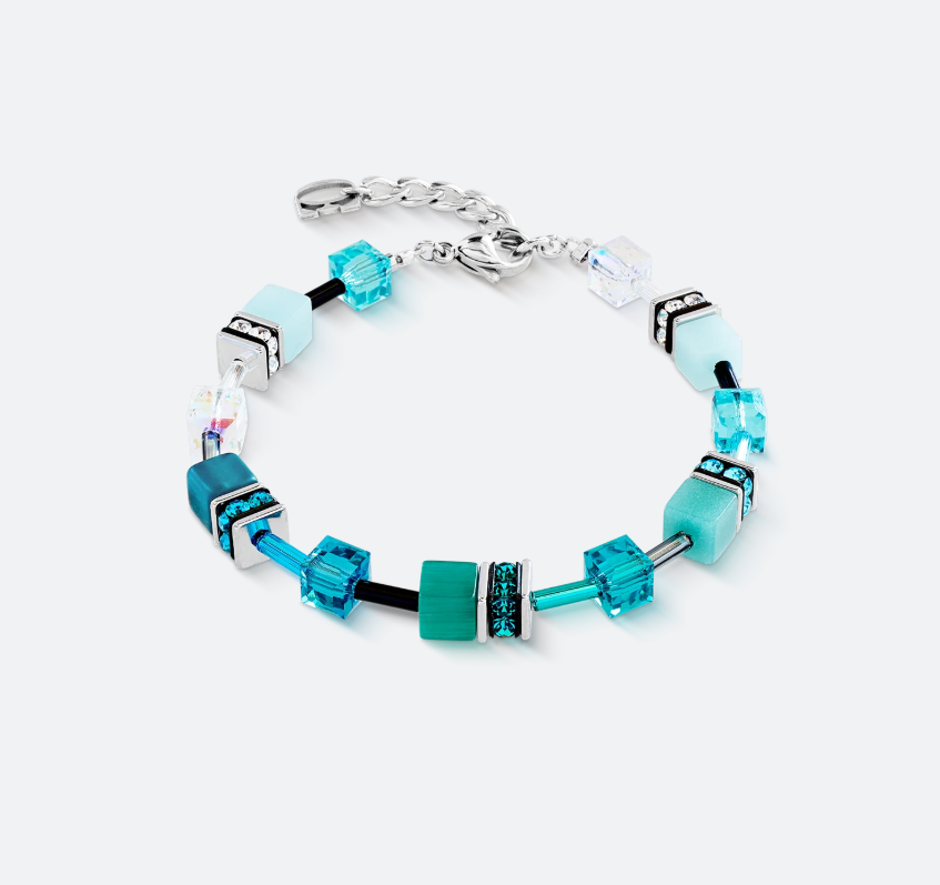Coeur De Lion Silver Tone GeoCUBE® Iconic Teal Bracelet 2838/30-0624