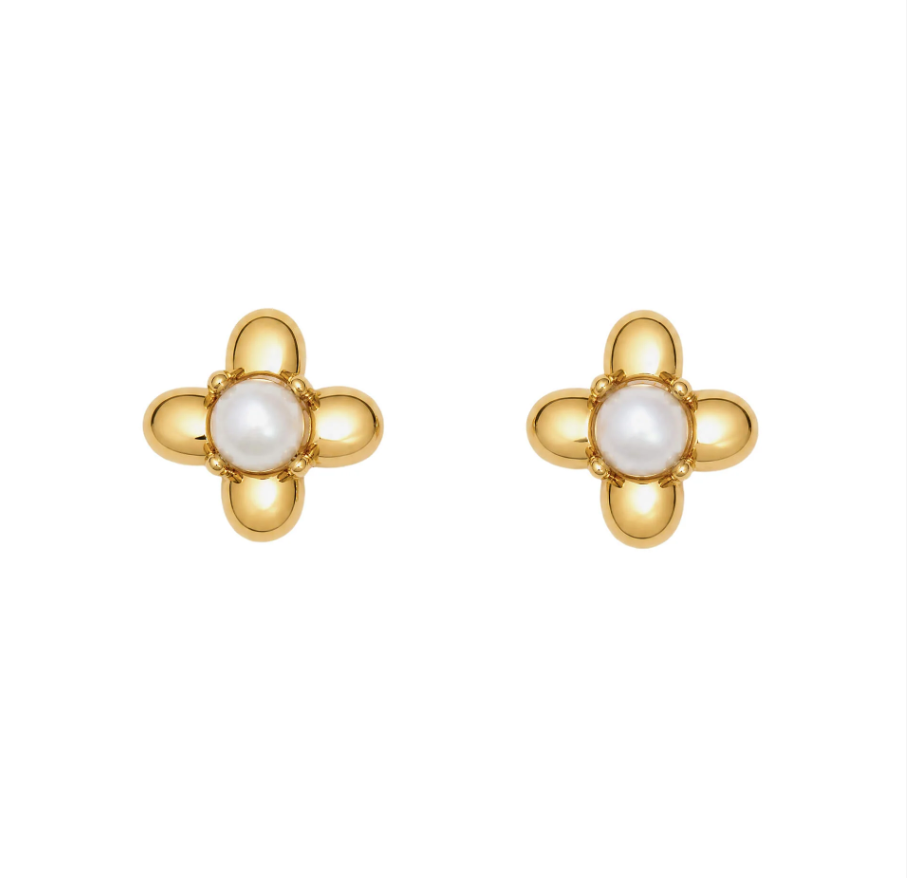 Laura Ashley Gold Plated Sterling Silver Pembroke Trellis Flower Earrings E6835